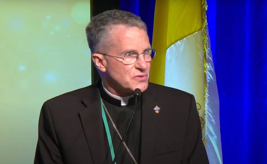 Archbishop Timothy Broglio,  president of the United States Conference of Catholic Bishops (USCCB), addresses the Spring 2023 Plenary Assembly of the USCCB