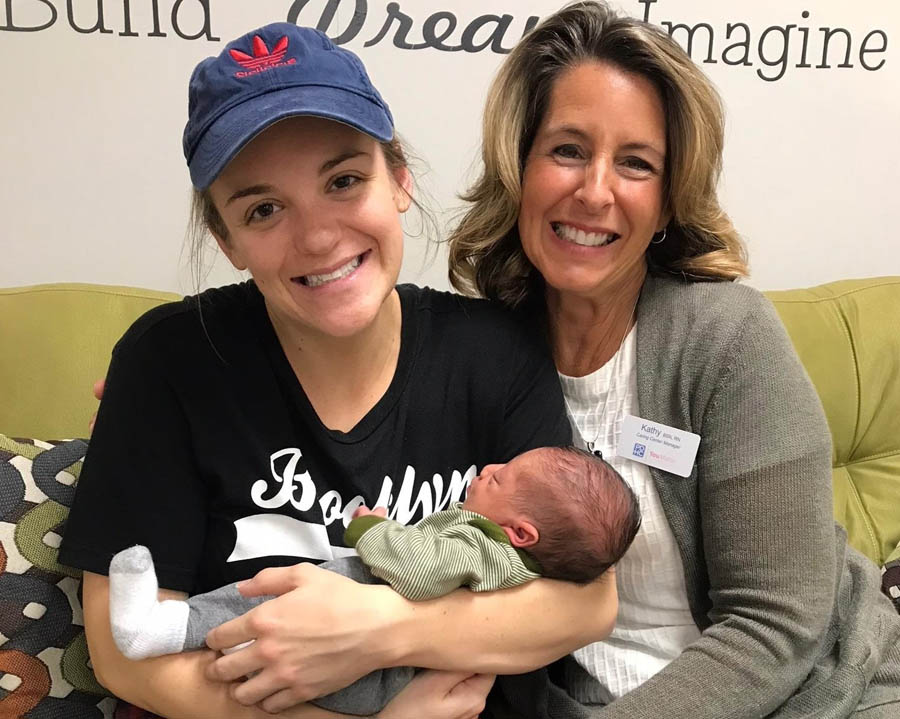 Chelsie is shown here with her baby Rowan and her Kathy, her Pregnancy Decision Health Centers nurse.