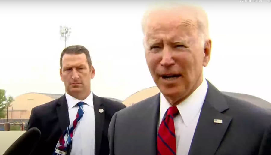 U.S. President Joe Biden speaks to reporters before boarding Air Force One at Joint Base Andrews in Maryland, May 3, 2022.