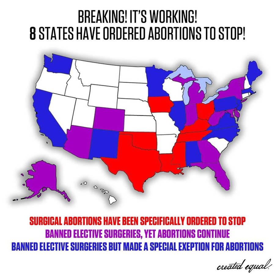 Current view of how states are handling the non-essential procedure of abortion during the pandemic