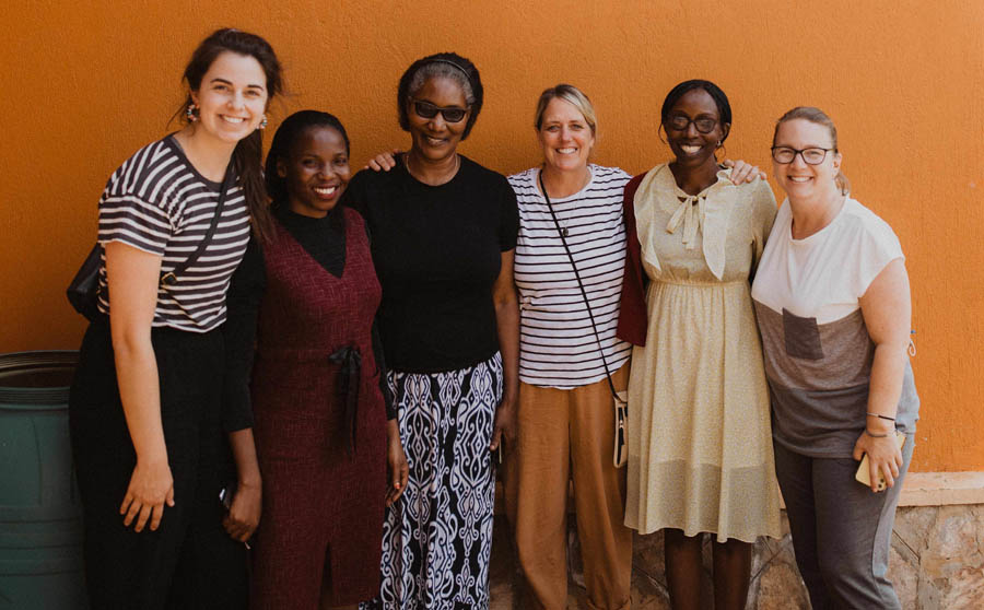 The Hope Venture visits Wakisa Ministries; from left, The Hope Centure's head of Mass Marketing Carli Huston, a Wakisa Ministries worker, Wakisa Ministries founder Vivian Kyota, The Hope Venture Executive Director Cynci Petersen, and Wakisa Ministries personnel