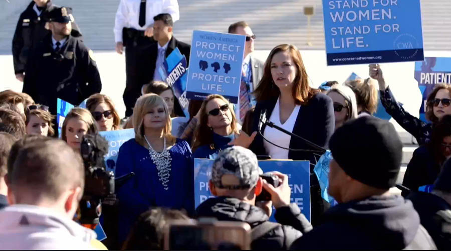 Katherine Glenn Foster speaks at the "Protect Women Protect Life Rally" at the U.S. Supreme Court Mar. 4. Oral arguments in the June Medical Services v. Russo abortion case were heard that day. 