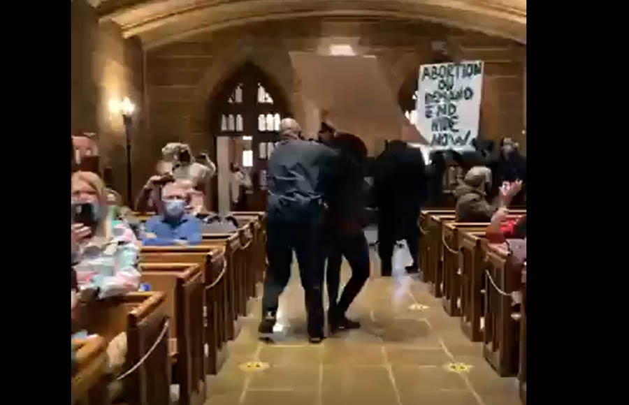 Pro-abortion activists stormed St. Joseph Cathedral in Columbus, OH, during the Jan. 22 Respect Life Mass