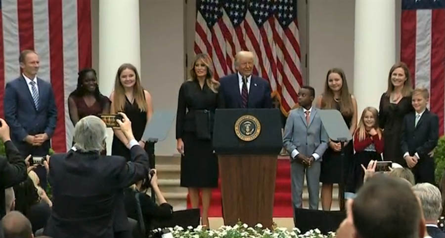 Amy Coney Barrett and family with the Trumps after her being named as Trump's nominee to the Supreme Court