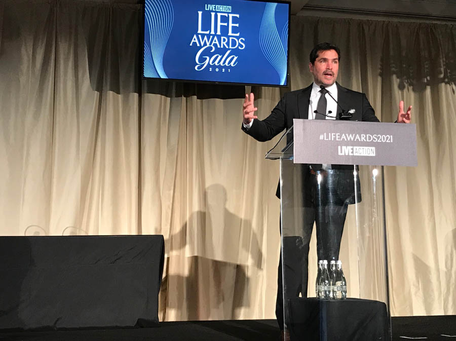 Actor Eduardo Verastigui addresses the 2021 Live Action Life Awards Gala on Aug. 21, 2021