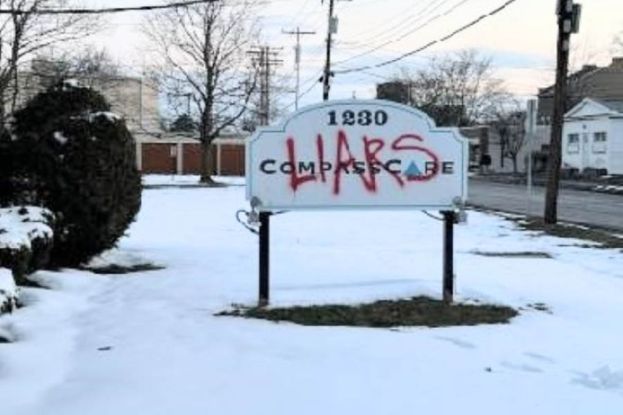 CompassCare Pregnancy Services had its Buffalo center fire bombed last summer, and was again attacked by pro-abortion vandals Mar. 16 with graffiti.