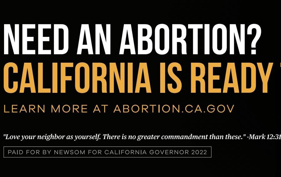 An edited version of Gavin Newsom's abortion billboard