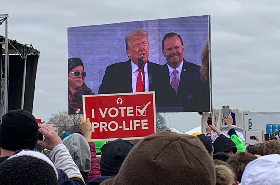 Donald Trump addresses the 2020 March for Life Rally as Sen. Mike Lee (R-UT) looks on