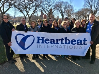 Peggy Hartshorn with national and local pregnancy help leaders at the 2018 March for Life in Washington, D.C.