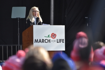 Bethlehem House co-founder and program director Gina Tomes speaks at the 2023 March for Life Rally in Washington D.C.