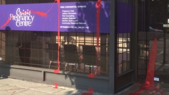 On the mornings of July 30 and and October 1, Crisis Pregnancy Centre staff arrived to work to find red paint splattered across the storefront.